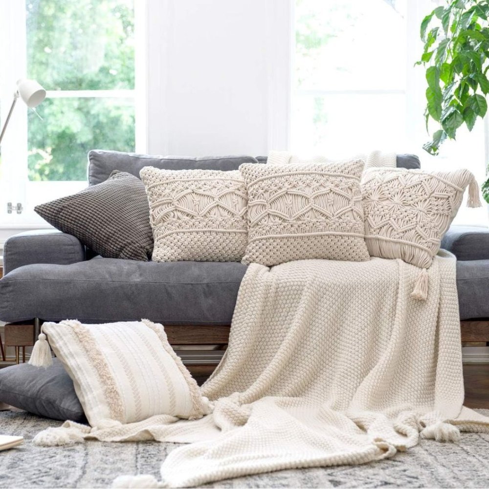 Throw Pillow Cover Macrame Cushion Case (Pillow Inserts Not Included) Set of 2 - Picture 5 of 6